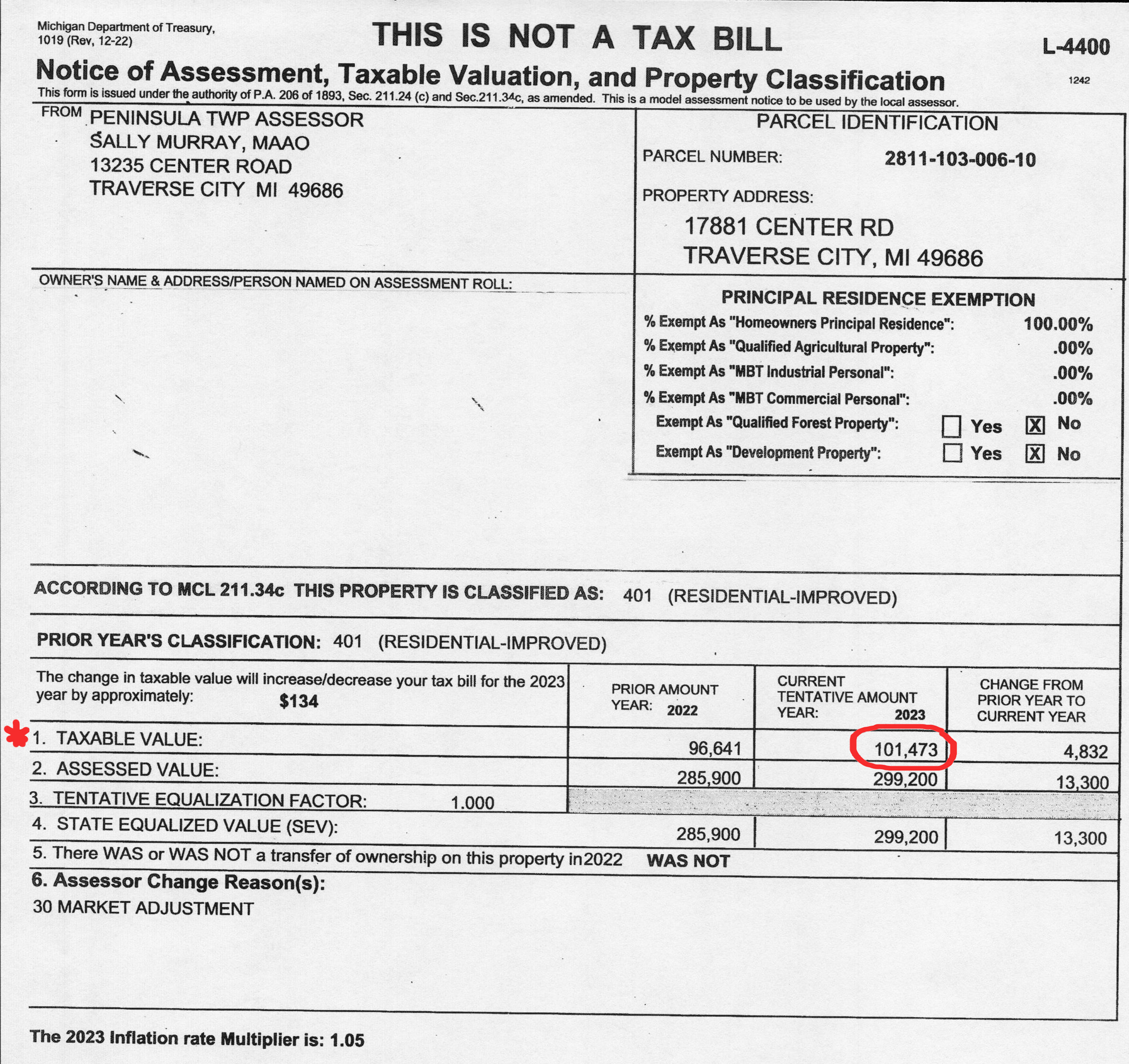 Tax bill showing example of SEV amount